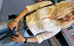 Public Wetting in the Middle of the City! Tranny Walking with Wet Jeans!