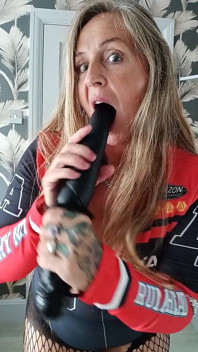 Red Moto Gp Top and Stockings with Fisting Toy