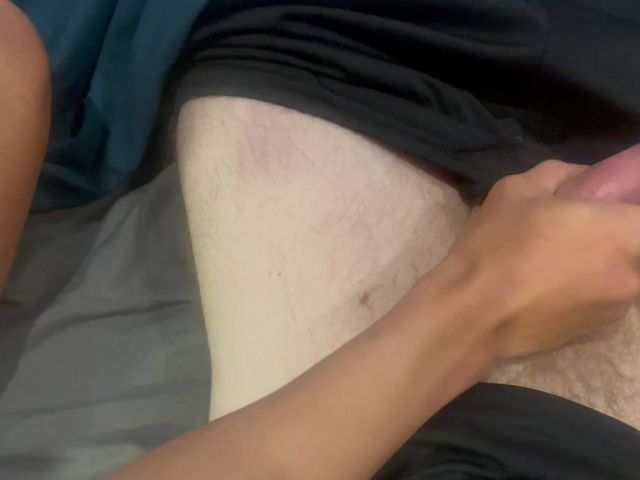 Young Step Son Touches Step Dad First Time in Bed. Help Get Hard Then Cum Over Hand and Shorts. (Quan18)
