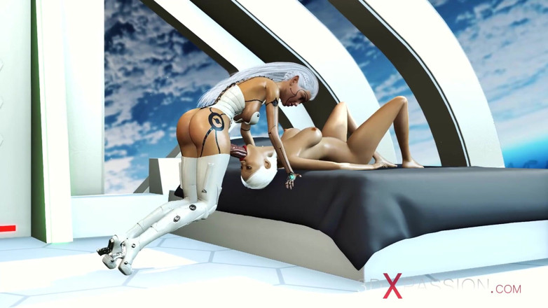 3dxpassion-transgender: Гаряча 3d науково-фантастична дівчина з android трахає сексуальну дівчину на космічній станції