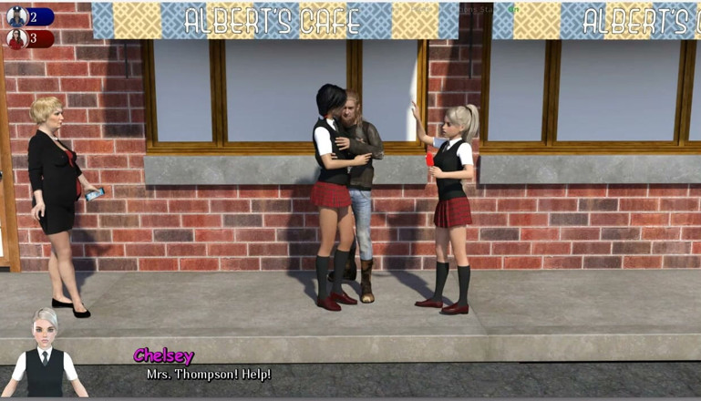 XXX Games Bunk: Bad Hero - เกมเพลย์ - สวมบทบาท - วัยรุ่นเครื่องแบบวิทยาลัยหยอกล้อผู้ชายด้วยชุดสั้น