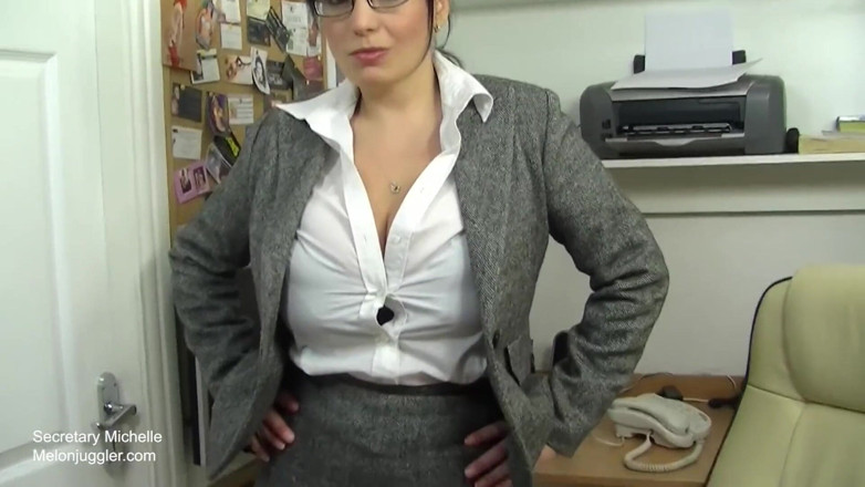 Big Bouncing Boobies: Sexy secretary with big boobs is masturbating