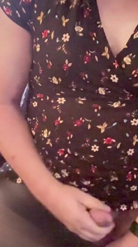 Trans Girl in a Short Dress and Pantyhose Masturbating