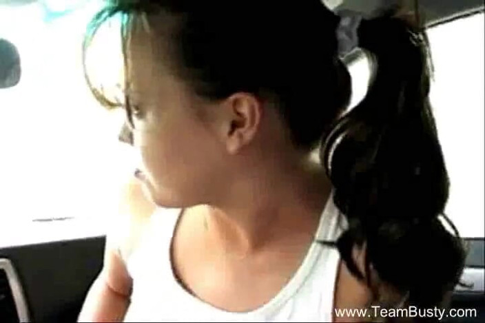 Team Busty: Big Boob Amateur Babe Jerks Him Off In Car