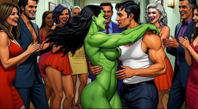 Octopussy Lovers Club: Versaute She-hulk, Öffentliche Nacktheit. Karikatur