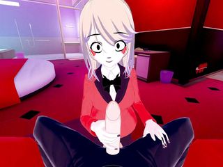 Hentai Smash: 第一人称视角在酒店房间里操查理。在她嘴里射精，然后把她操在床上。Hazbin酒店成人动漫。
