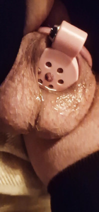Wet Tiny Clitty Locked in Chasity Cage