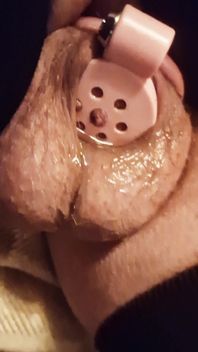 Wet Tiny Clitty Locked in Chasity Cage