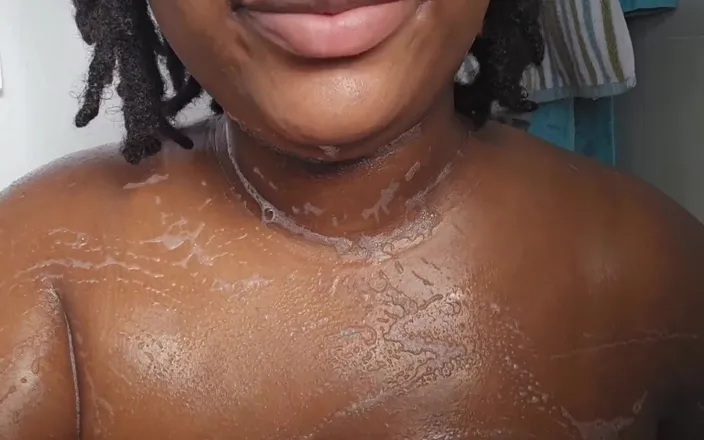 Super sexy ebony cuties: In the Shower Bouncing Squeezing Washing My Huge Tits