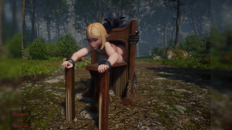 Game of Lust 3D: ทาสเอลฟ์ผมบลอนด์ 3 มิติโดนกอบลินหลายคนกระแทกในป่า