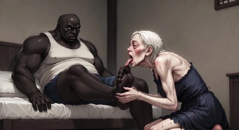 YOUR BEST FANTASY: Esclava abuela de 90 años lamiendo pies de hombre negro gigante -...