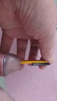 Daddy Stands on the Toilet and Plays with His Penis but a Pen