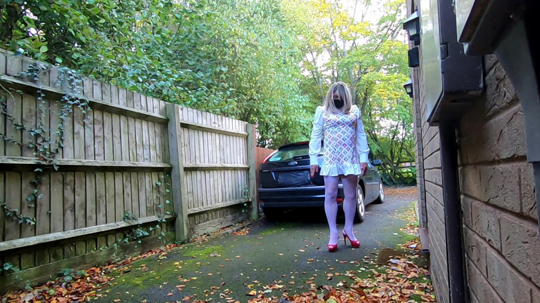 Kelly cd: Kelly cd in long sleaved white shirt dress white stockings...