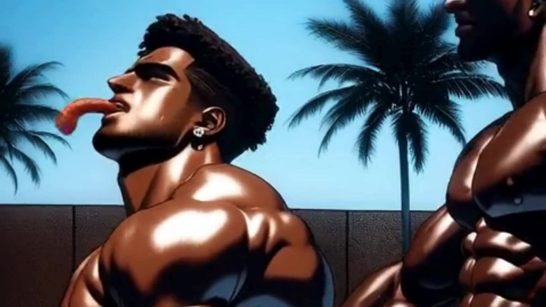 Real narrated fantasy Hentai: Gay Anal Sex with Two Black Men by the Pool...