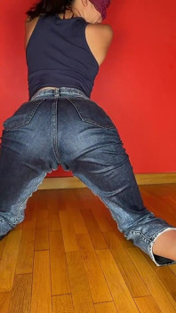 First Jeans Wetting Tease by Cute Asian Girl - Luna Wets the Floor