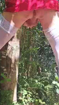 Exhibition in the Woods Latex Mini Skirt White Stockings and Pink Heel