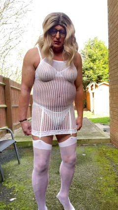 Amateur Crossdresser Kellycd2022 sexy milf in sexy white fishnet dress stockings and heels sissy thumbnail
