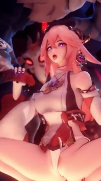 Yae Miko Surrounded by Hilichurl Cocks Gangbang Threesome Double Handjob - Genshin Impact Porn