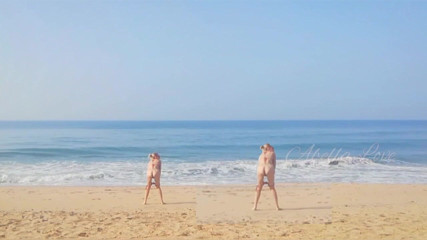 Abella Love: Slim MILF taking sun bath and peeing twice on beach