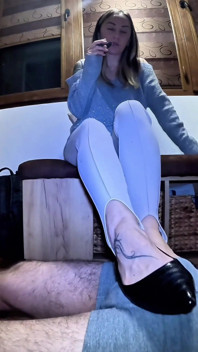 At the Mistress’s Feet.the Slave Worships Her Ballet Flats