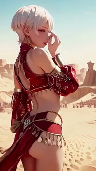 Desert Fantasy! Silver-haired Saintess's Private Dance in the Red-gold Palace, Light Ribbons Wrapping Around Her.
