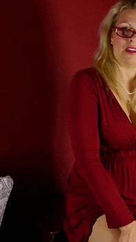 Hot Blonde MILF Gives a Sexy Strip Tease & Fingers Her Pussy