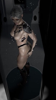 Guardando una ragazza cyberpunk fare una doccia