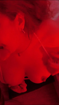Horny Latina MILF in Red Light Spits on Cock, Sucks Balls, Gives Handjob and Facial Cumshot