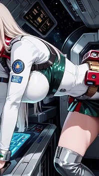Momentos privados dentro de la nave cada vez mayor en que su uniforme blanco es estirado a la perfección