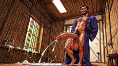 Erotic Man: Lelaki pertengahan umur bersantai dengan zakar keluar