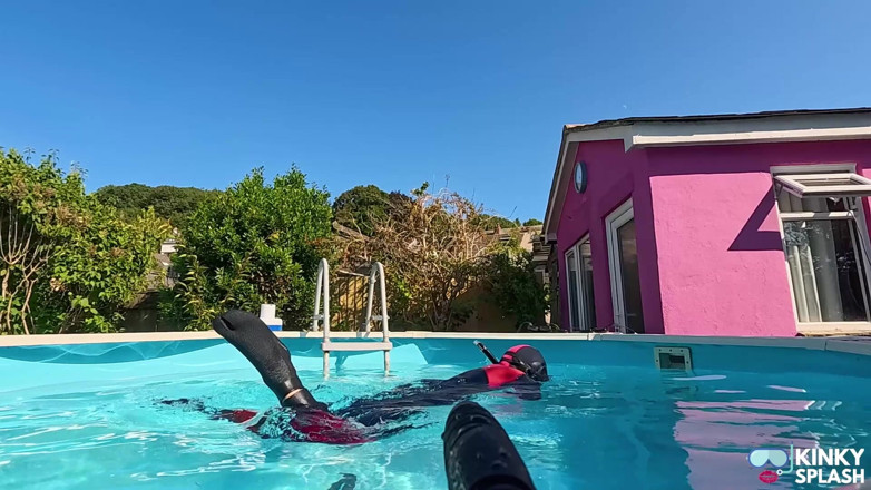 UKCuteGirl Lucy Lauren: Neoprene Pool Swim Snorkel Breath-holds in Tight Mares Wetsuit