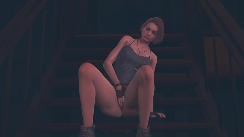 Waifu club 3D: Jill Valentine masturbeert op de trap