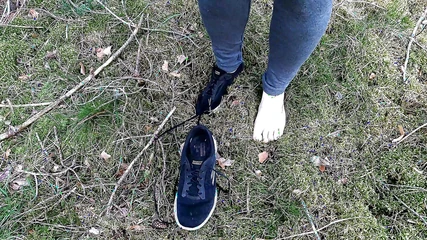 Bouncy Tits Action: Completely Naked Tits Punished in the Woods