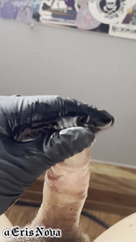 Goth Tgirl Jerks off with Latex Gloves