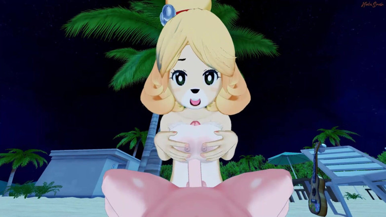 Hentai Smash: Een tietenjob krijgen en isabelle pov neuken op het strand -...