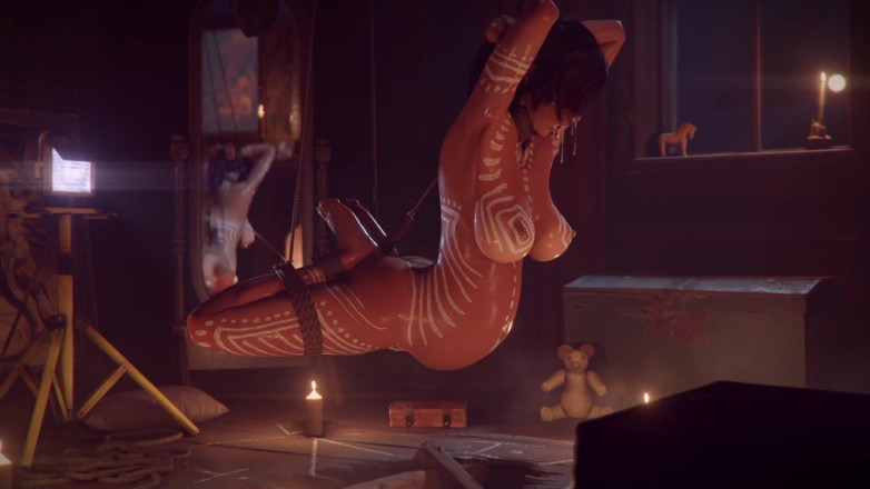 Velvixian 3D: Lara Croft Bondage - Pokaż z potworem