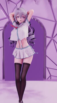 [mmd] Phut Hon College Girl Uniform; Black Stockings; Jiggling Breasts