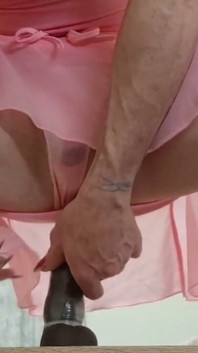 CD Riding BBC Dildo All in Pink Tucked and Taped