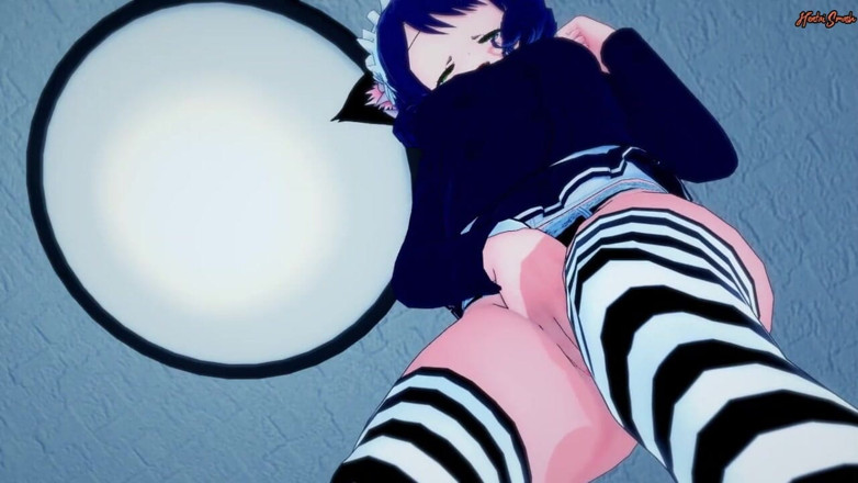 Hentai Smash: Cyan Hijirikawa odasında tek başına mastürbasyon yapıyor. Rock Hentai'nin gösterisi.