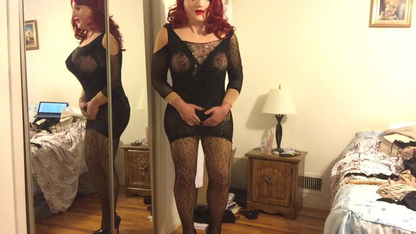 Deanna CD Doll Strips Down to Black Bodystocking (Black babe Danae Darcy)