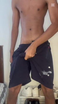 Oiled BBC Monster Cock Black Stud Strips Shorts, Dripping Oil Body, Fucks Fleshlight Raw with Thick Fake Cum