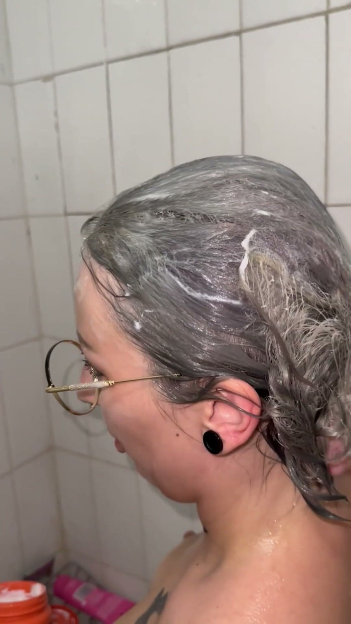 lanalovacutie: Washing Hair with New Mask Shower After Long Day