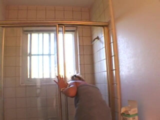 Outdoor pervs: Natural blonde with big tits taking a shower