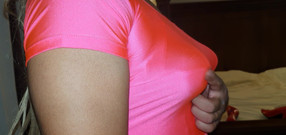 Sexy shinny clothes: Super Shinny Pink Top and Pointy Boobs, 90s Workout Clothes