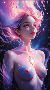 Kosmiczna bogini marzeń nago kobieta pływające w surrealistycznym fantasy dreamscape Ai Pokaz sztuki