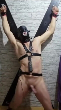 Bound Masked Slave's Cock Grabbed and Teased by Dominant Duo