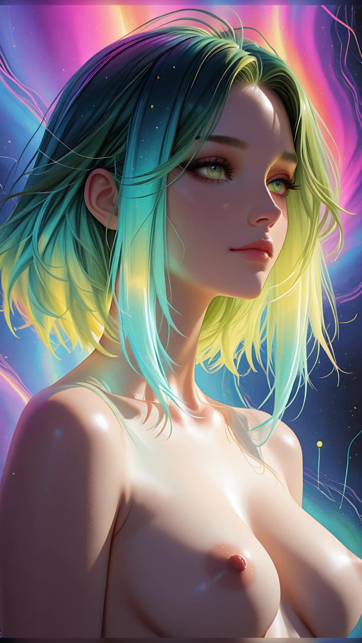 VelvetInk Studio: Космічний портрет краси неона з світиться очима, мрійливе фентезі ai art слайд-шоу