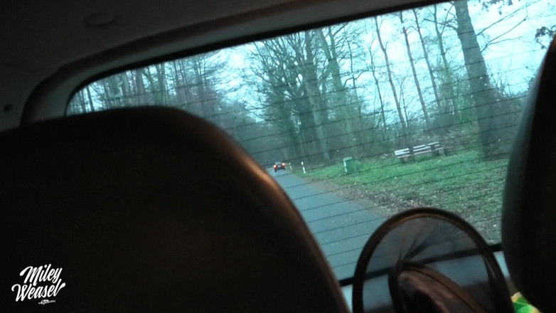 Miley Weasel: Rubia amateur Miley Comadreja arriesgada follada pública en un coche