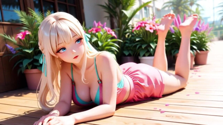 Tay Swift X: Blonde schönheit, private masturbation auf sonniger tropischer terrasse von schüchtern...