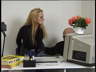 Lucky Cooch: Blindfolded blonde with pierced face gets fucked in the office